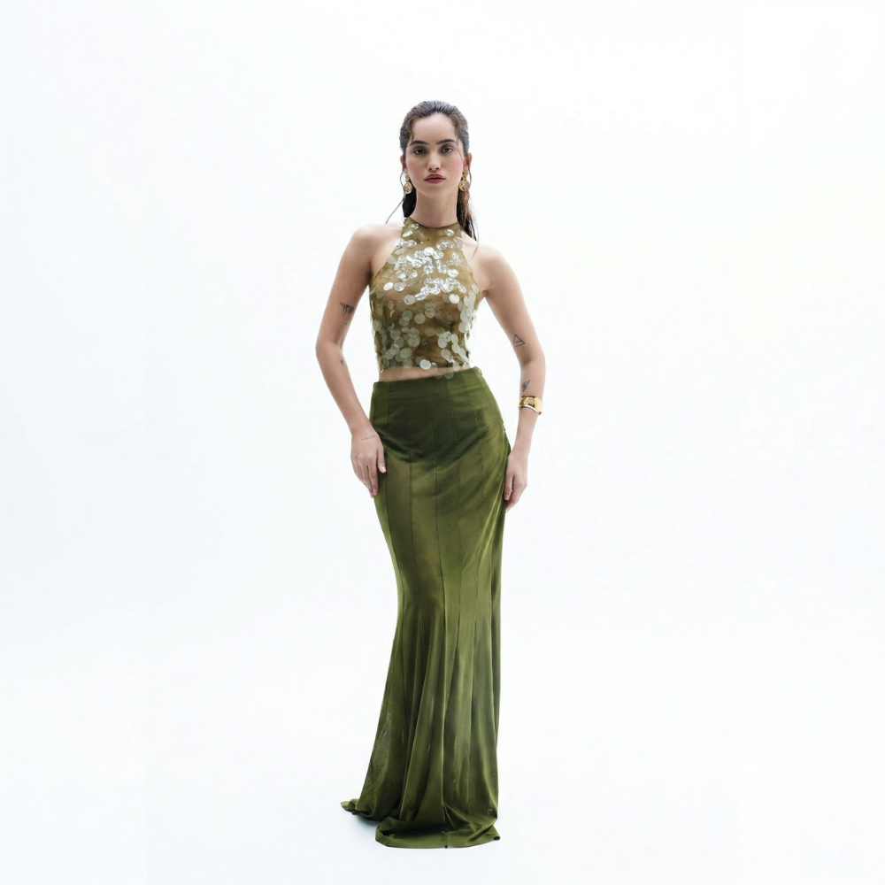 Sequin top with fish cut skirt and bodycon fit, perfect for parties and events. Shop online from our exclusive collection of premium styles.