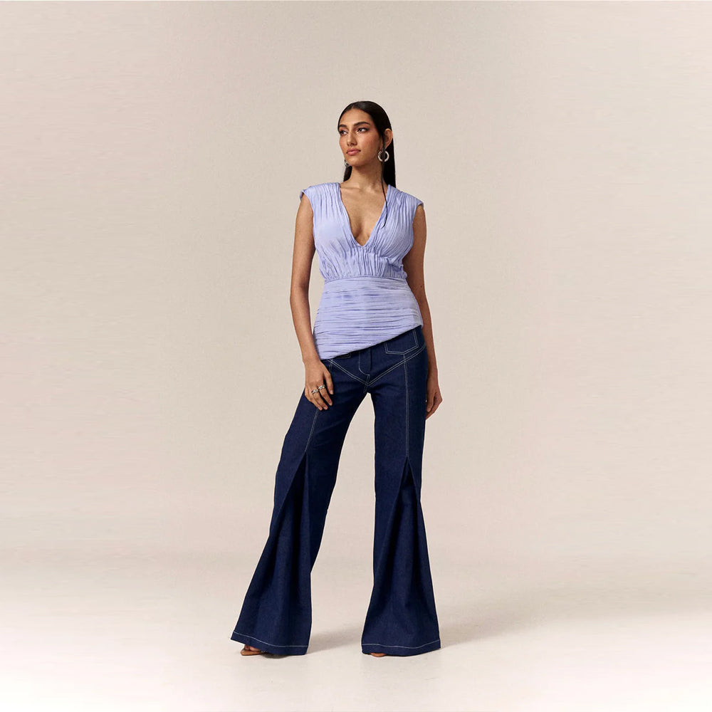 Pleated top with denim set and jeans, perfect for outings and styling. Shop online from our curated edit of premium fashion.