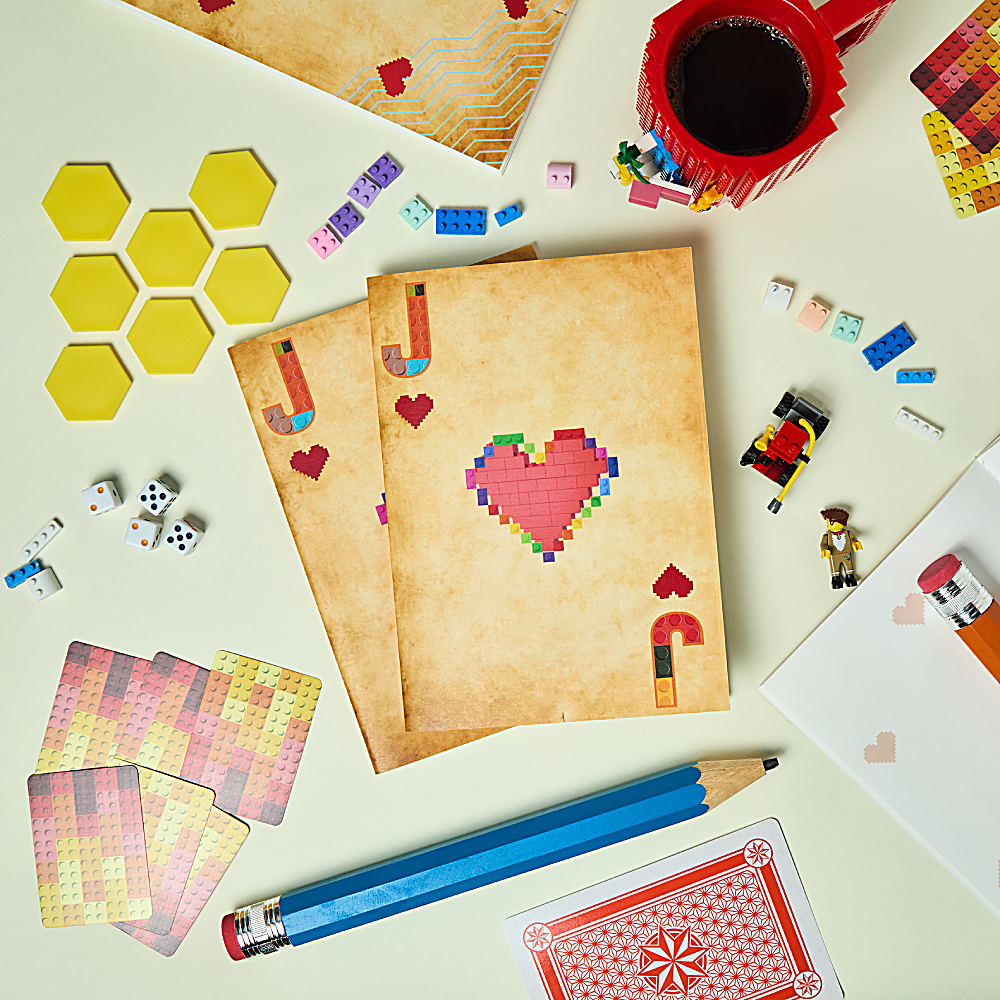 Discover the Jack of My Hearts Notebook at The Luxe Maison, featuring a Lego-inspired design, translucent vellum cover, and premium writing pages. Made in Dubai.