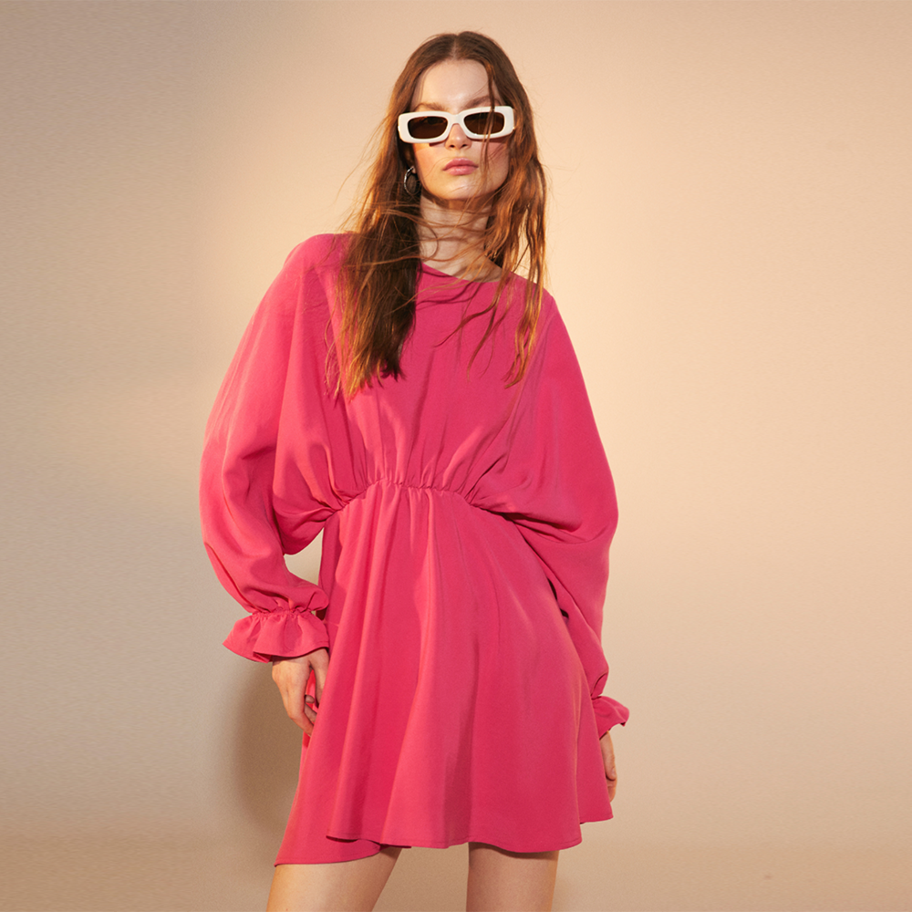 July Ruffled Mini Dress in Virtual Pink