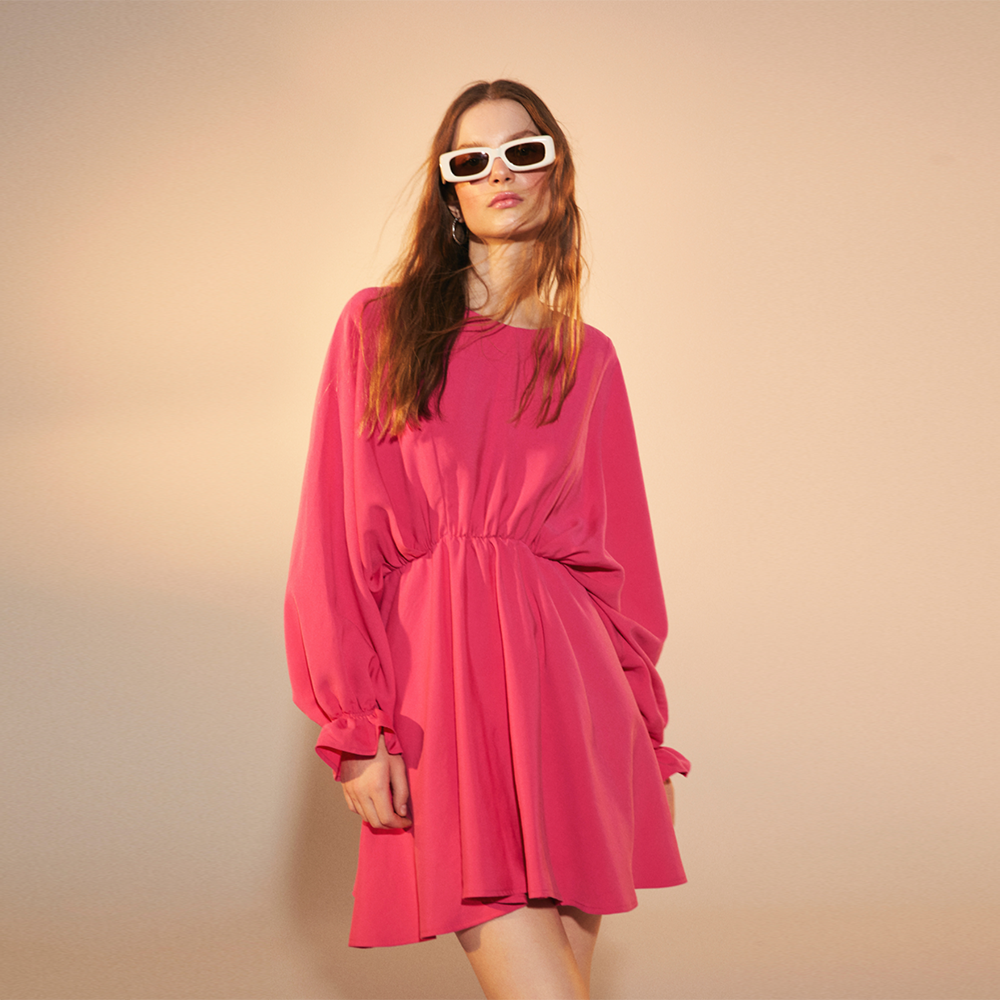July Ruffled Mini Dress in Virtual Pink