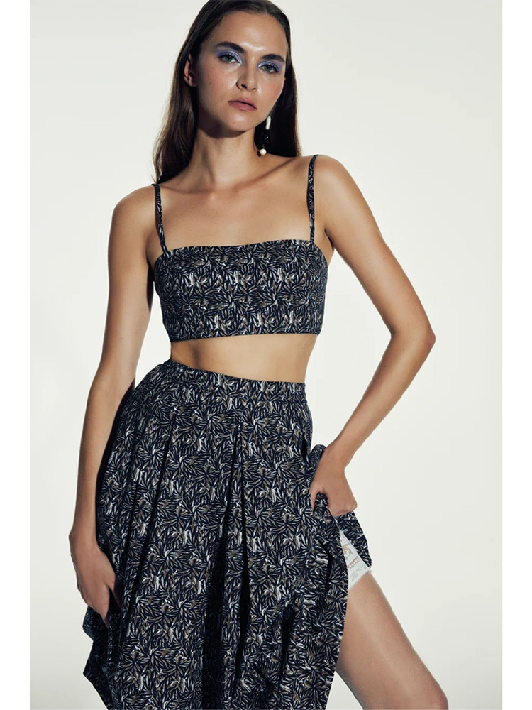 June Printed Cotton Midi Skirt