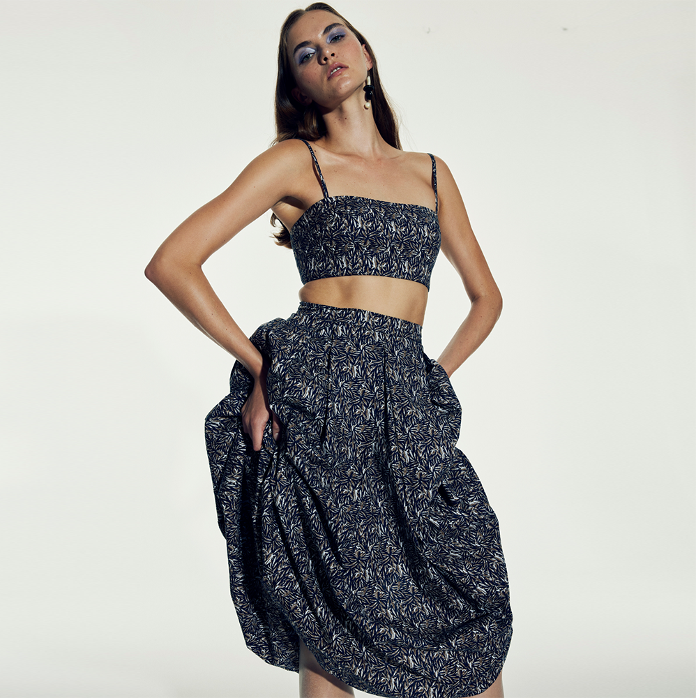 June Printed Cotton Midi Skirt