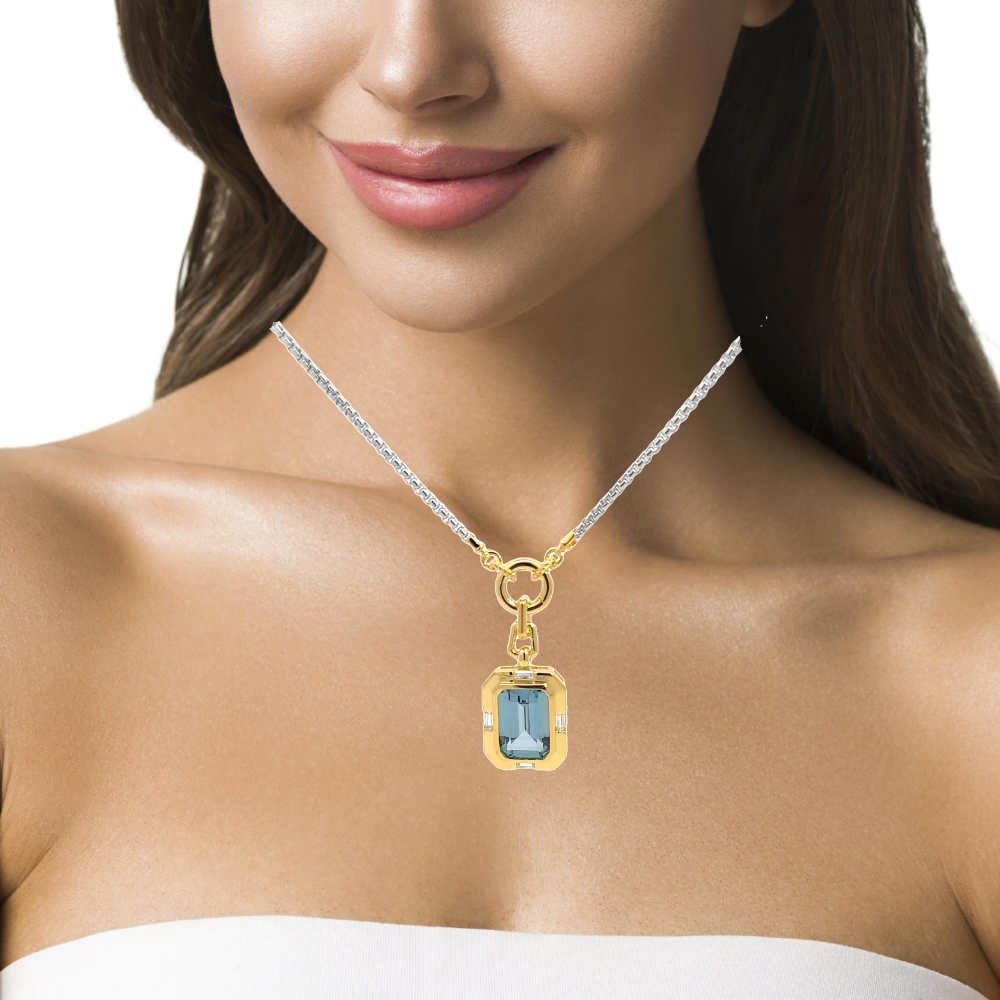 Shop online premium gold-dipped sterling silver blue spinel pendant necklace with CZ stones.