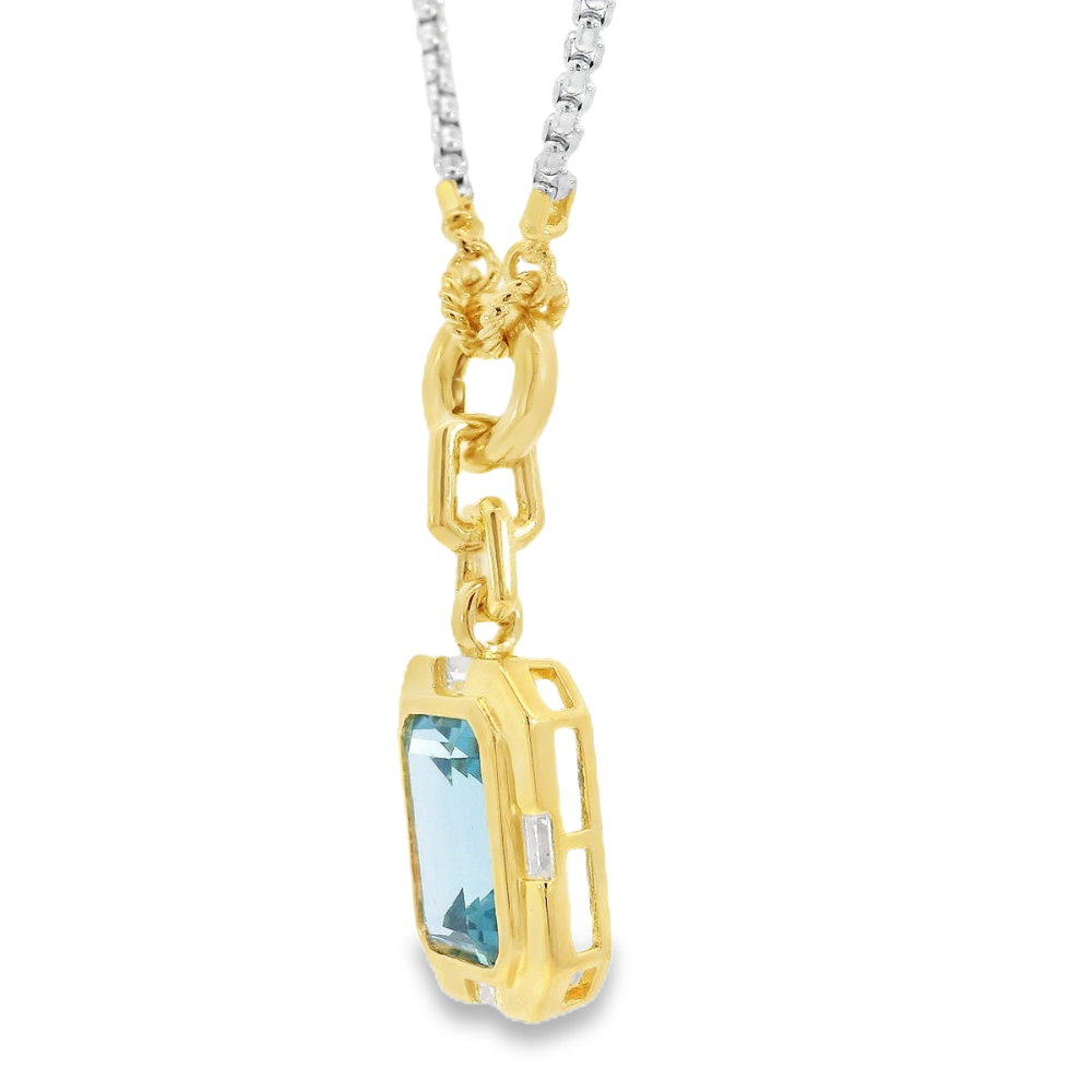 Shop online premium gold-dipped sterling silver blue spinel pendant necklace with CZ stones.