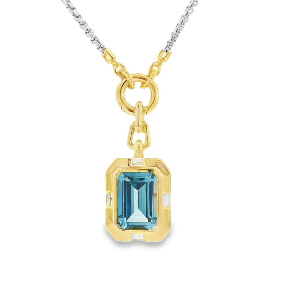 Shop online premium gold-dipped sterling silver blue spinel pendant necklace with CZ stones.