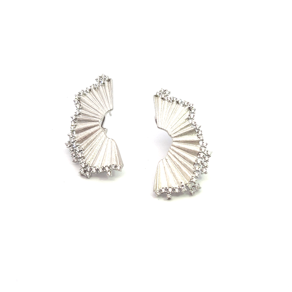Shop online premium sterling silver fan stud earrings with sparkling CZ stone detailing.