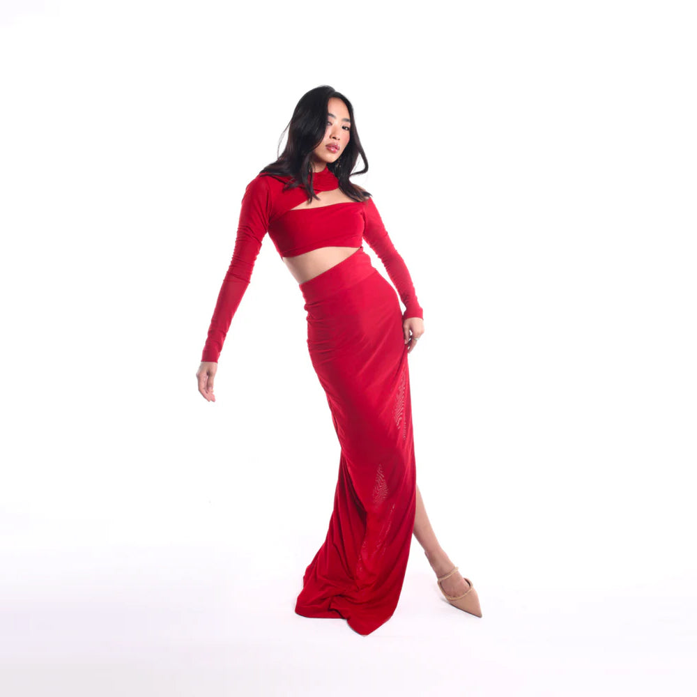 Crimson cut out dress in stretch jersey, perfect for parties and nights out. Shop online from our curated edit of premium fashion.