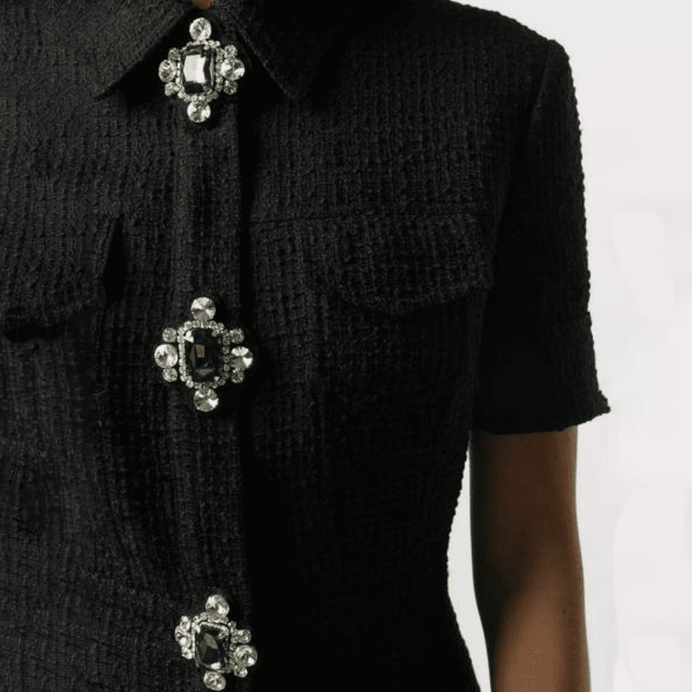 Jewel embroidered short sleeve midi dress with snaps closure in black from the ace designer david koma.