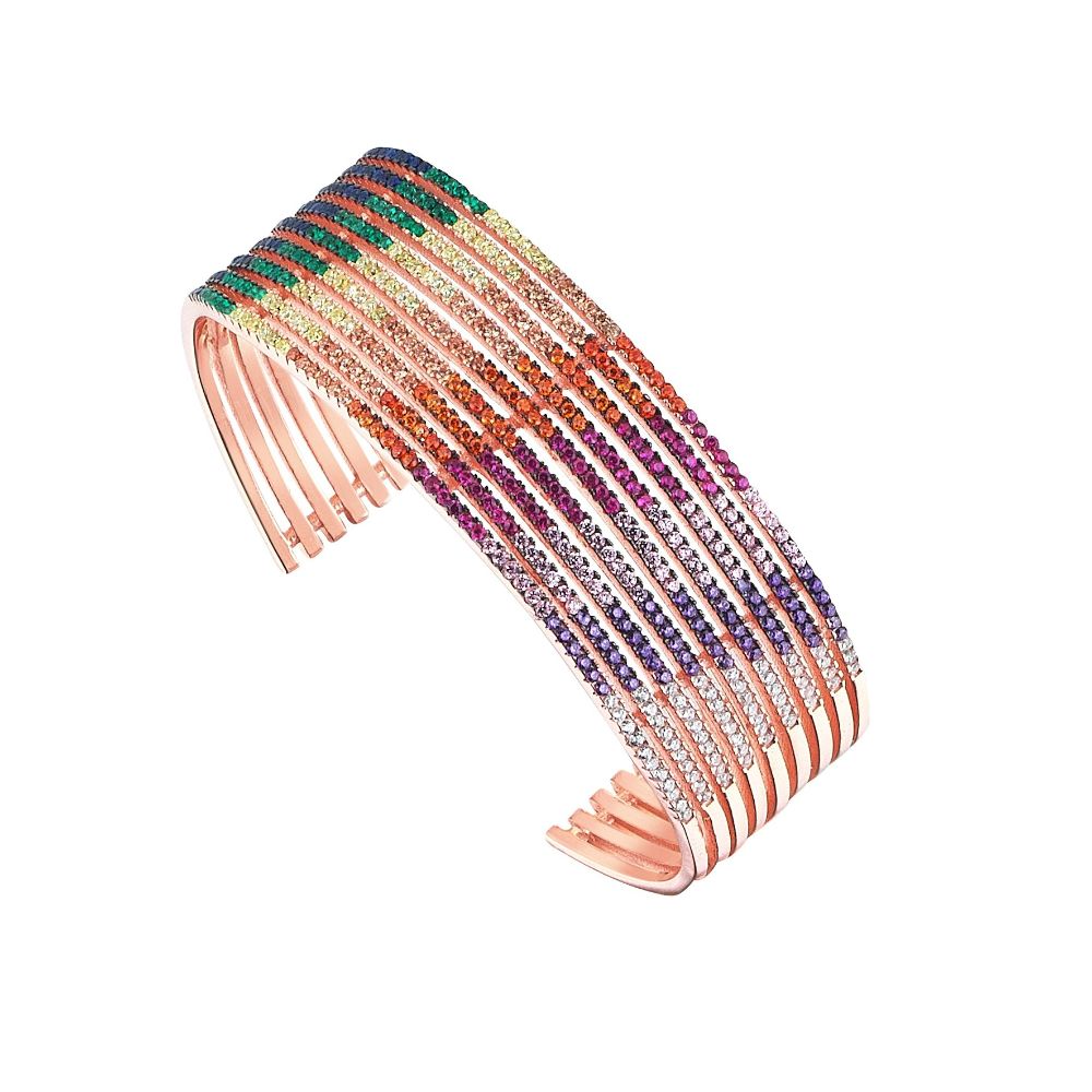 18ct Rose Gold Plated Bangle.925 Sterling Silver.Zircon & Natural Stones.