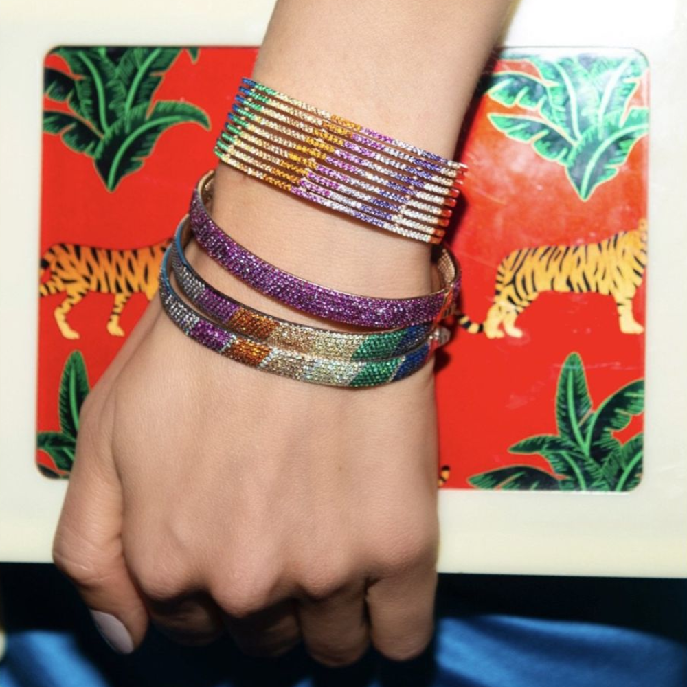 18ct Rose Gold Plated Bangle.925 Sterling Silver.Zircon & Natural Stones.