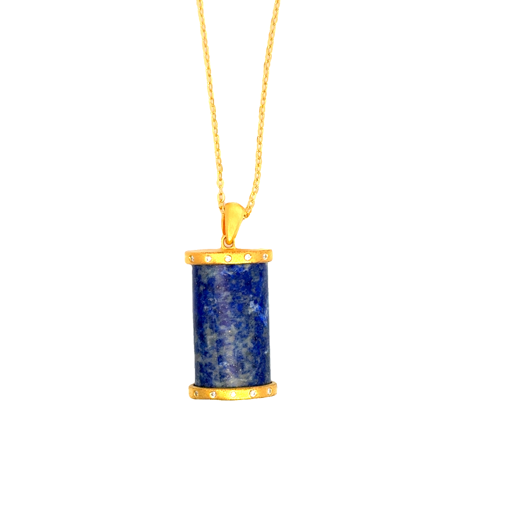 Shop online premium 18K gold-dipped blue lapis pendant in sterling silver with CZ accents.