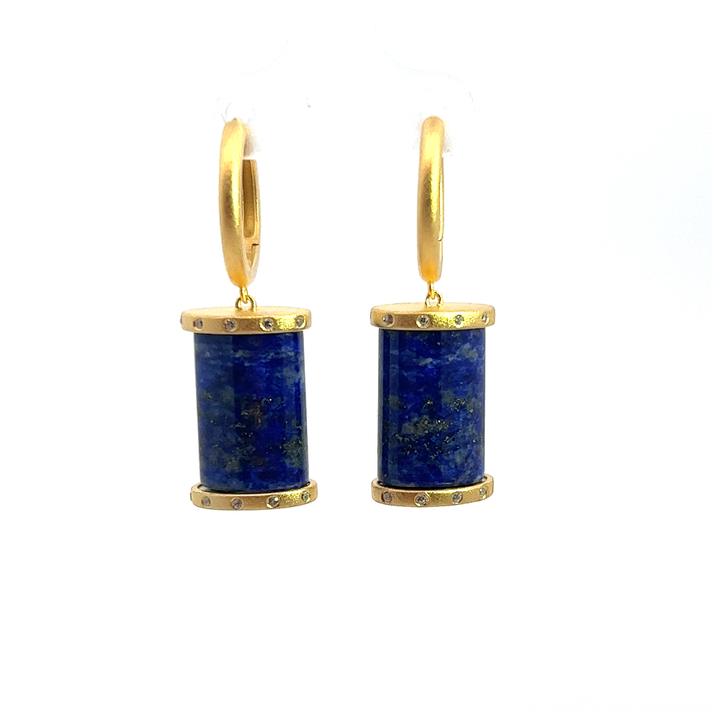 Shop online premium 18K gold lapis lazuli dangler earrings with sparkling CZ stones.