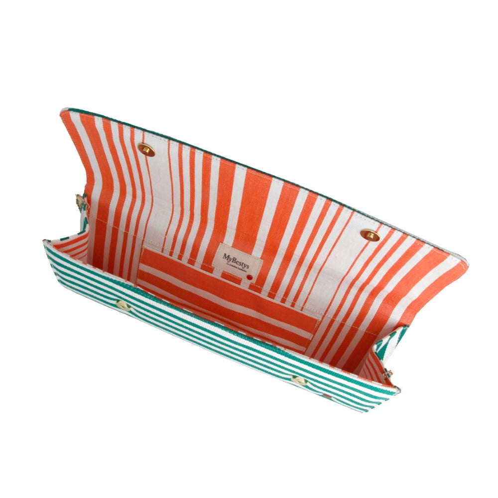 Larguissima Green Stripes Chili compact bag with detachable strap in timeless style Shop Now!