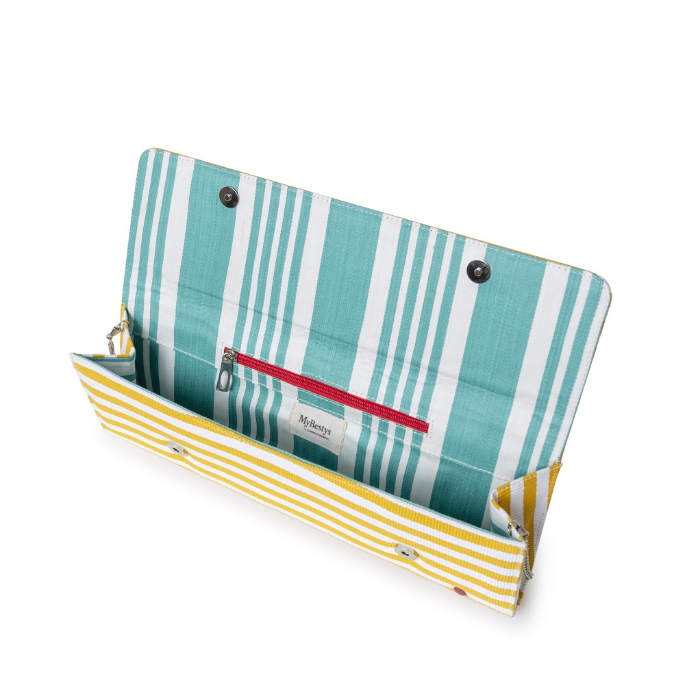 Larguissima Mustard Stripes Leek compact bag with detachable strap in classic beauty Shop Now!