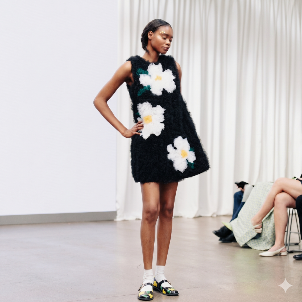 Handmade floral tulle dress with layered silhouette. One-of-a-kind piece. Shop online.