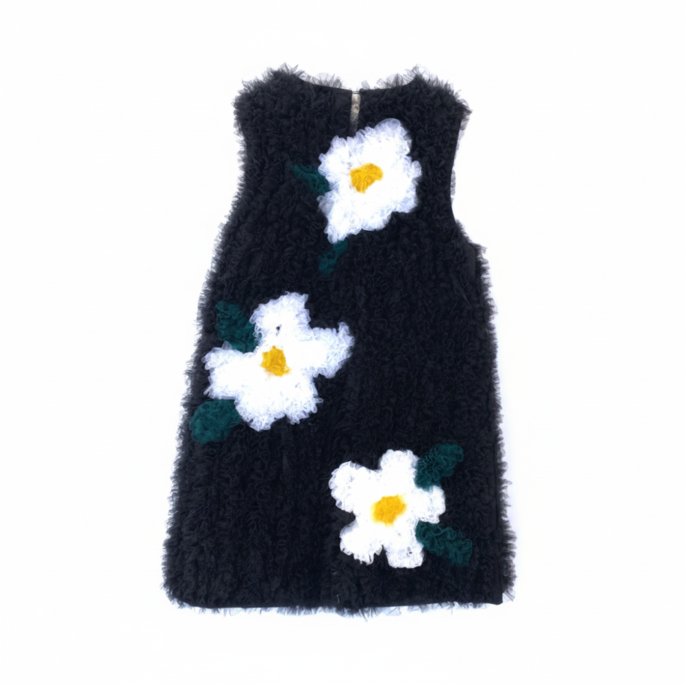 Handmade floral tulle dress with layered silhouette. One-of-a-kind piece. Shop online.