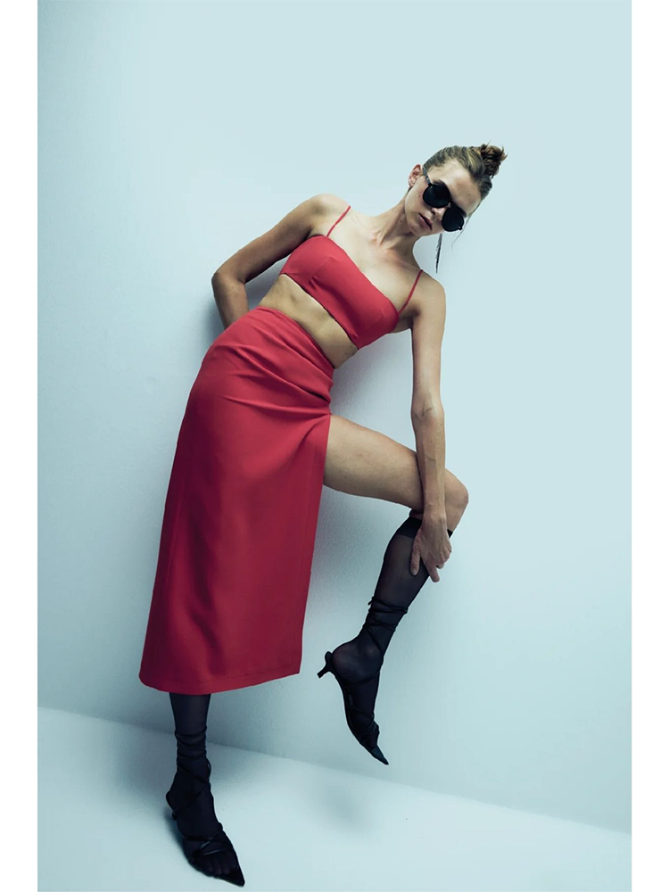 Lea Crepe Maxi Skirt in Paprika Red