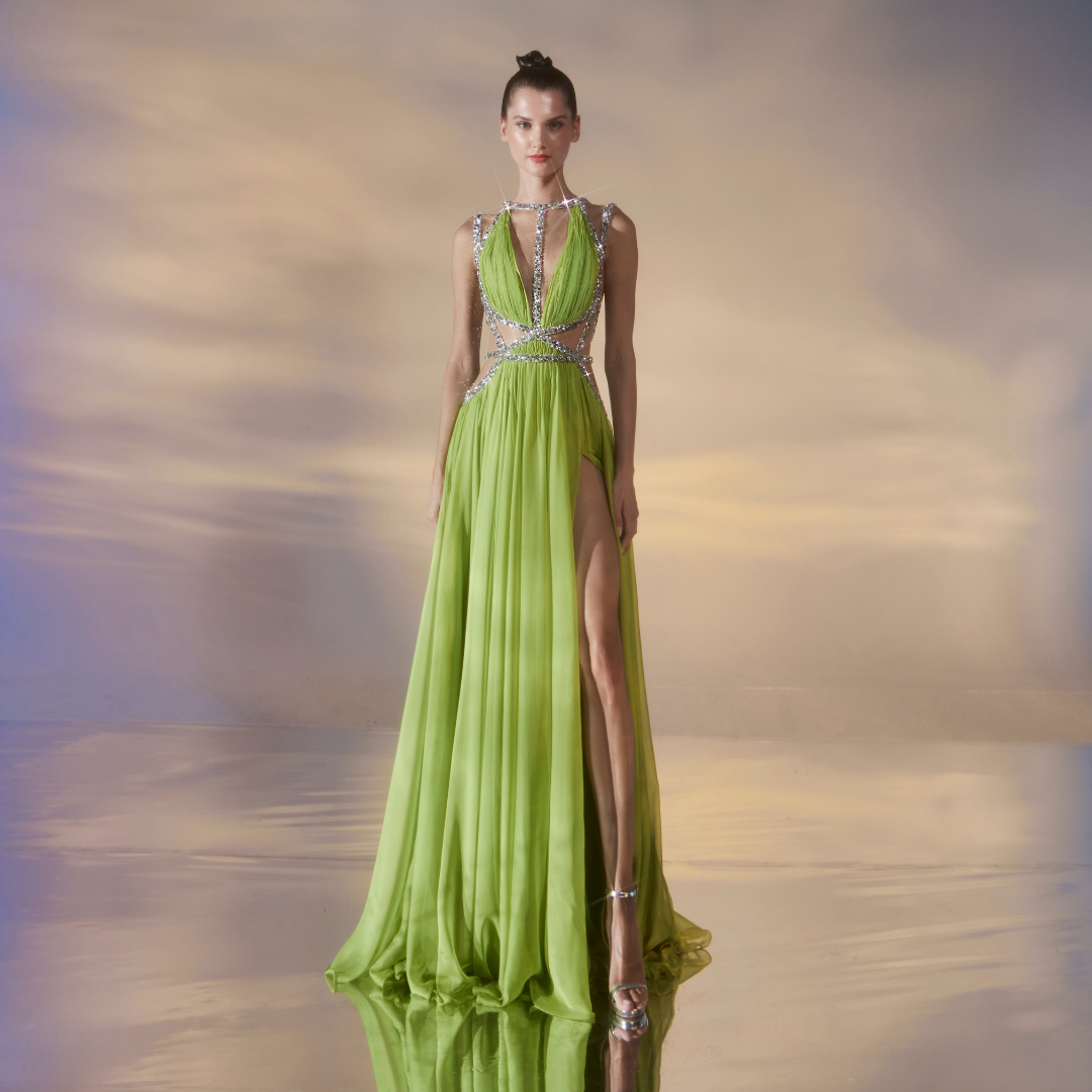 Lime green chiffon dress best sale