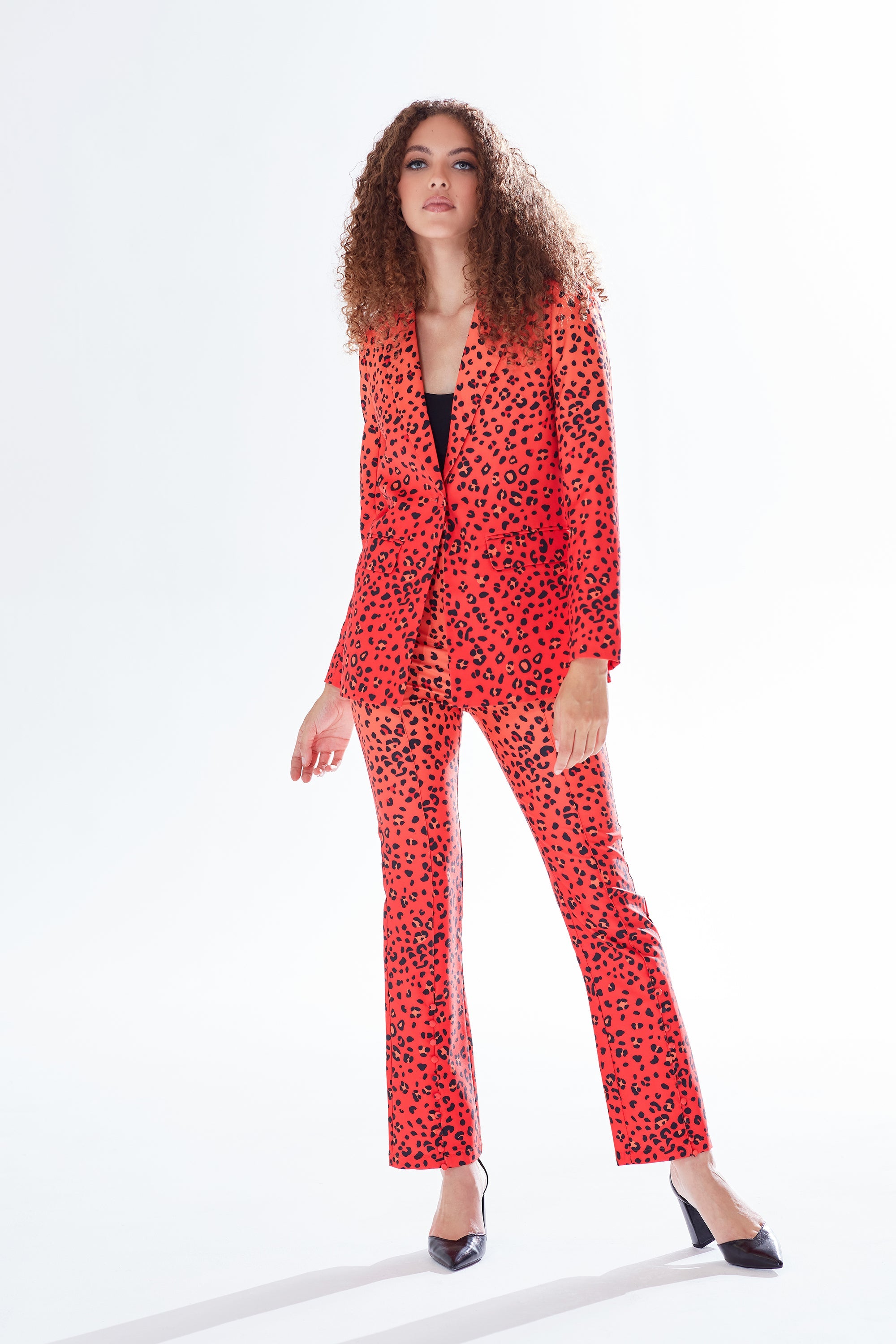 Women's Blazer in Orange Ombre with Full-Length Sleeves and Black Leopard Print Detail - Liquorish