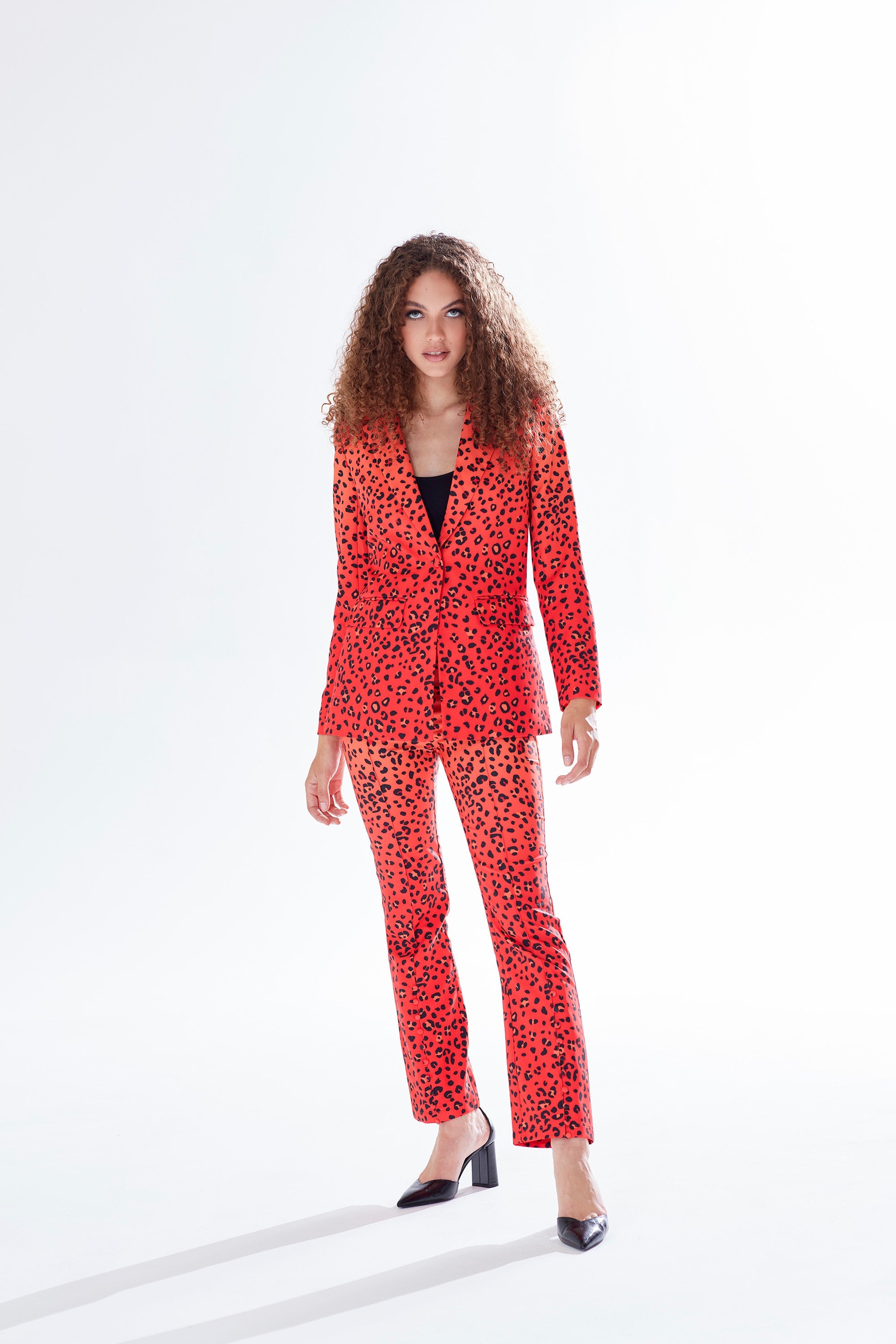 Women's Blazer in Orange Ombre with Full-Length Sleeves and Black Leopard Print Detail - Liquorish