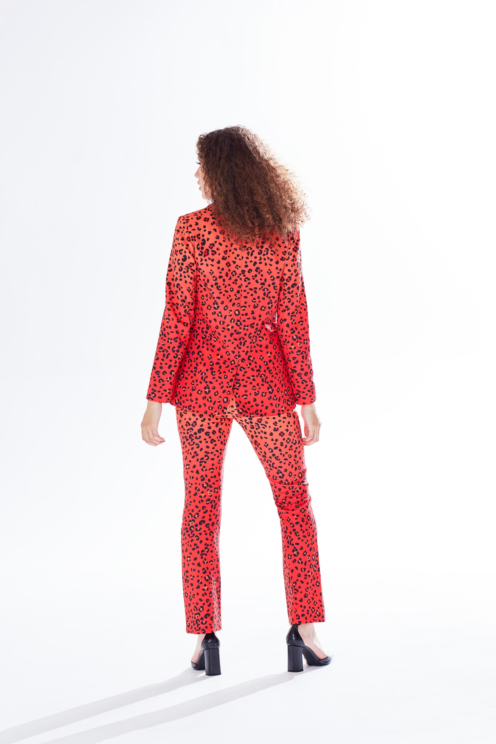 Women's Blazer in Orange Ombre with Full-Length Sleeves and Black Leopard Print Detail - Liquorish