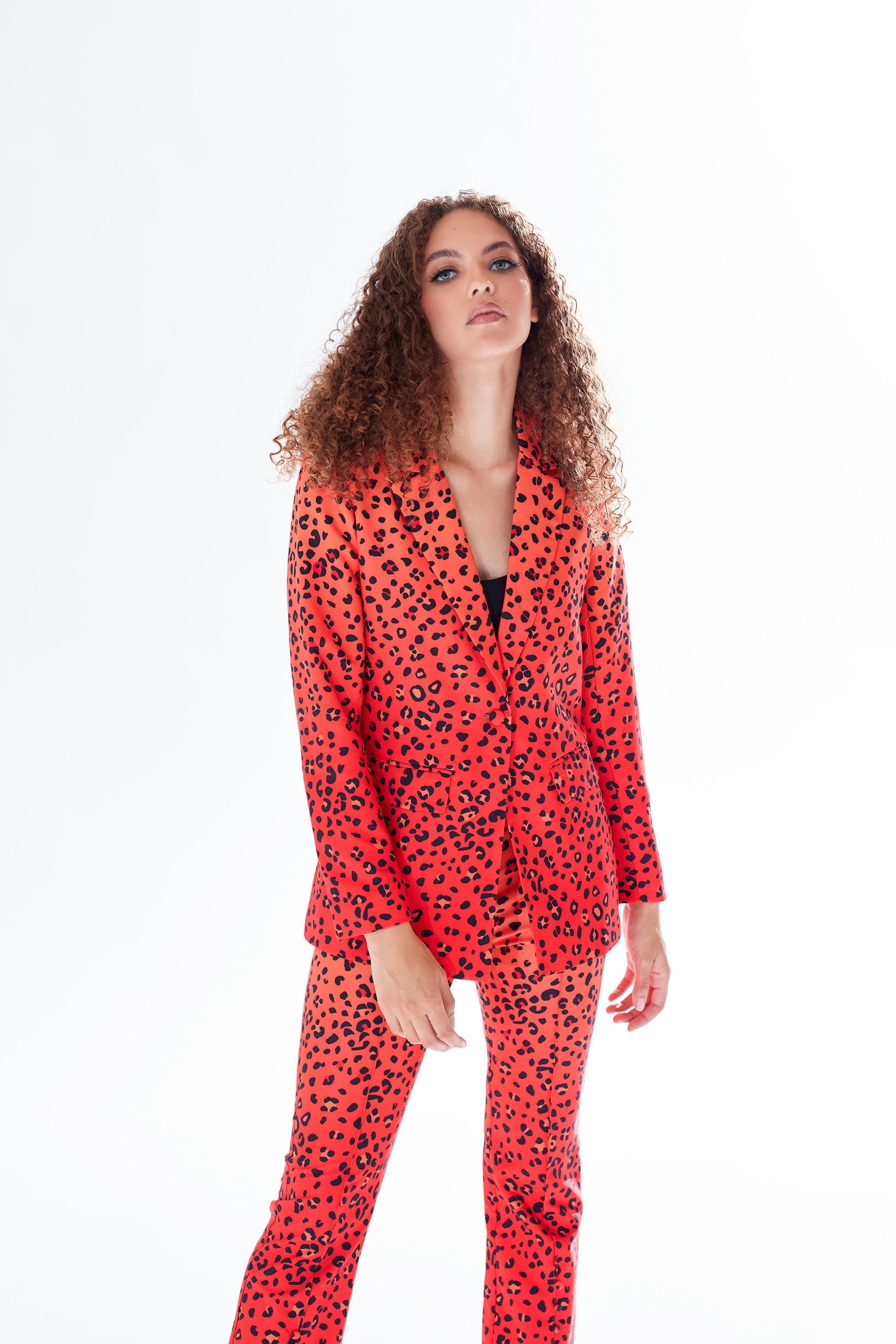 Women's Blazer in Orange Ombre with Full-Length Sleeves and Black Leopard Print Detail - Liquorish