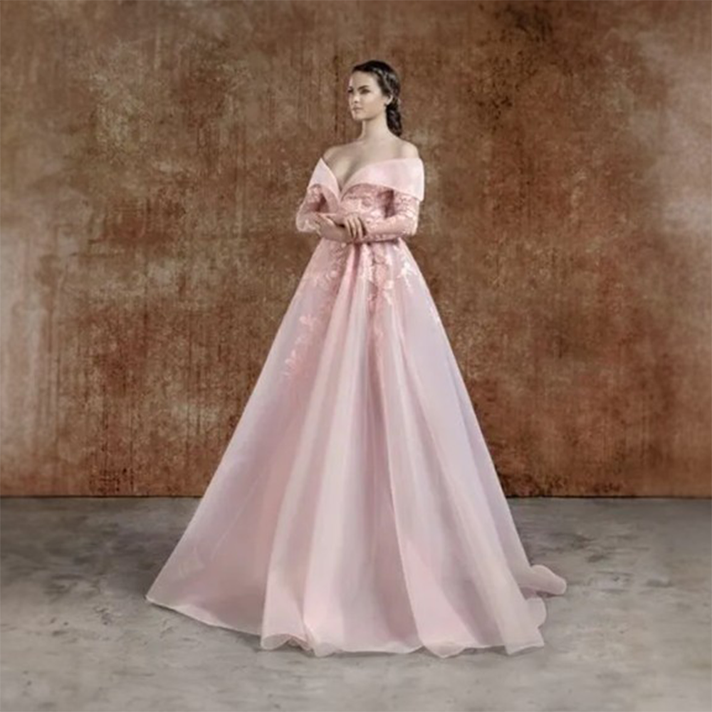 Brique half silk dress with draping on bust and belt fully decorated with beads and embroideries.