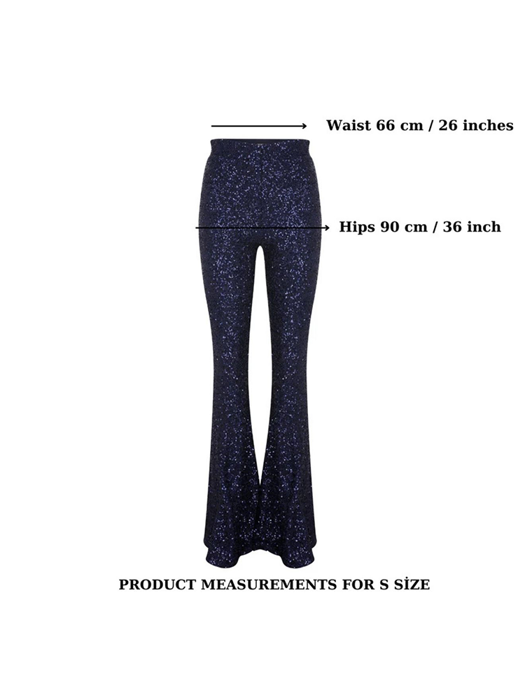Maisy Sequin Flared Trousers in Midnight Blue