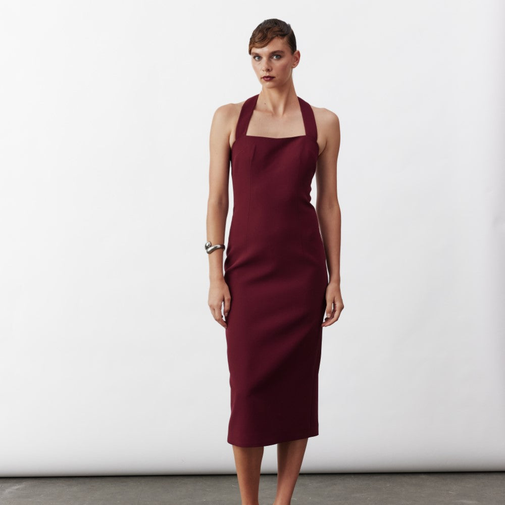 Margaux Crepe Dress In Bordeaux