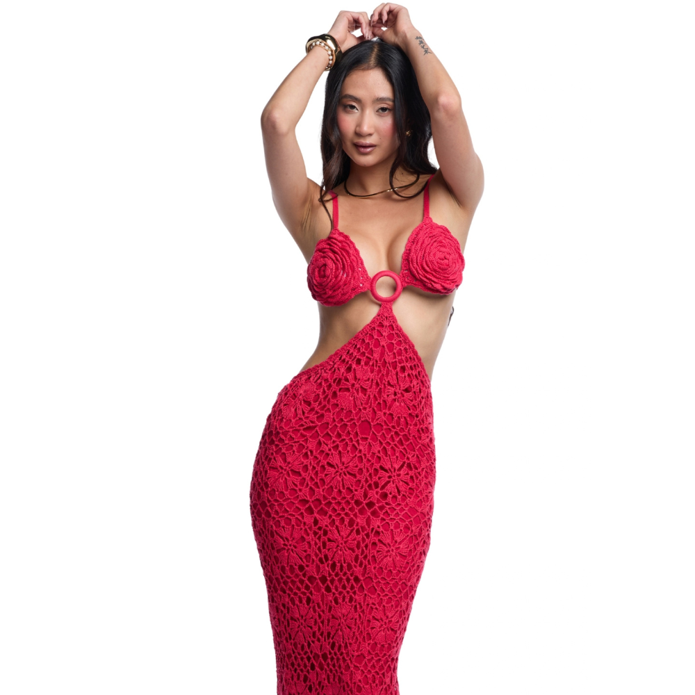 Shop the Martina Rose Dress at TLM, featuring openwork detailing, side slits and an open back. Explore luxury designer fashion on The Luxe Maison website.