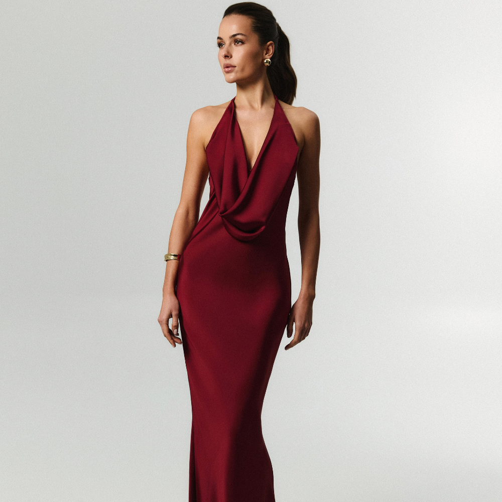 Mermaid-shaped dress with a perfect body-hugging fit and elegant open back. Shop now at our exclusive clothing website.
