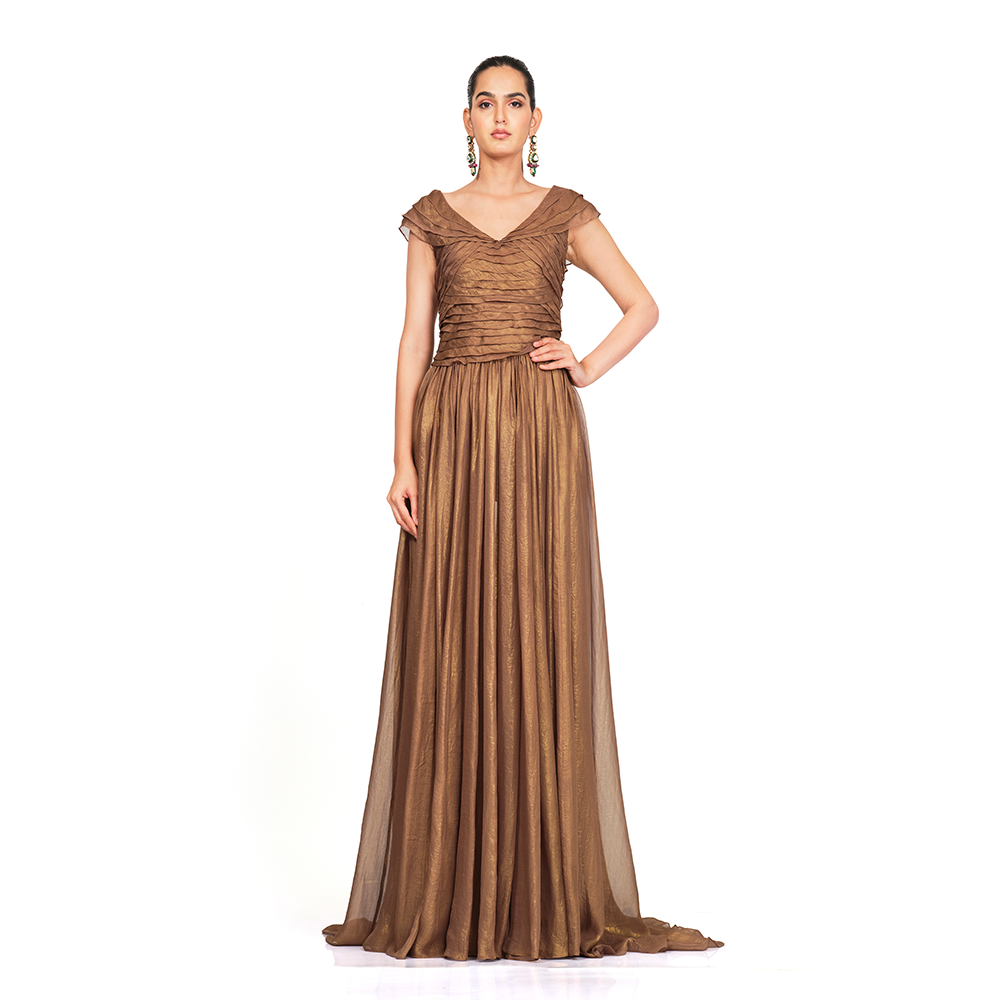 knee length dresses for ladies Metallic Copper Gown