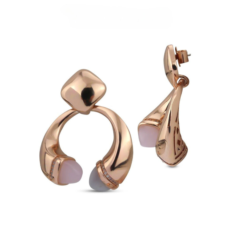 Shop online premium rhodium plated spring earrings with pyramidal crystals and pave cubic zirconia base for elegant everyday styling.