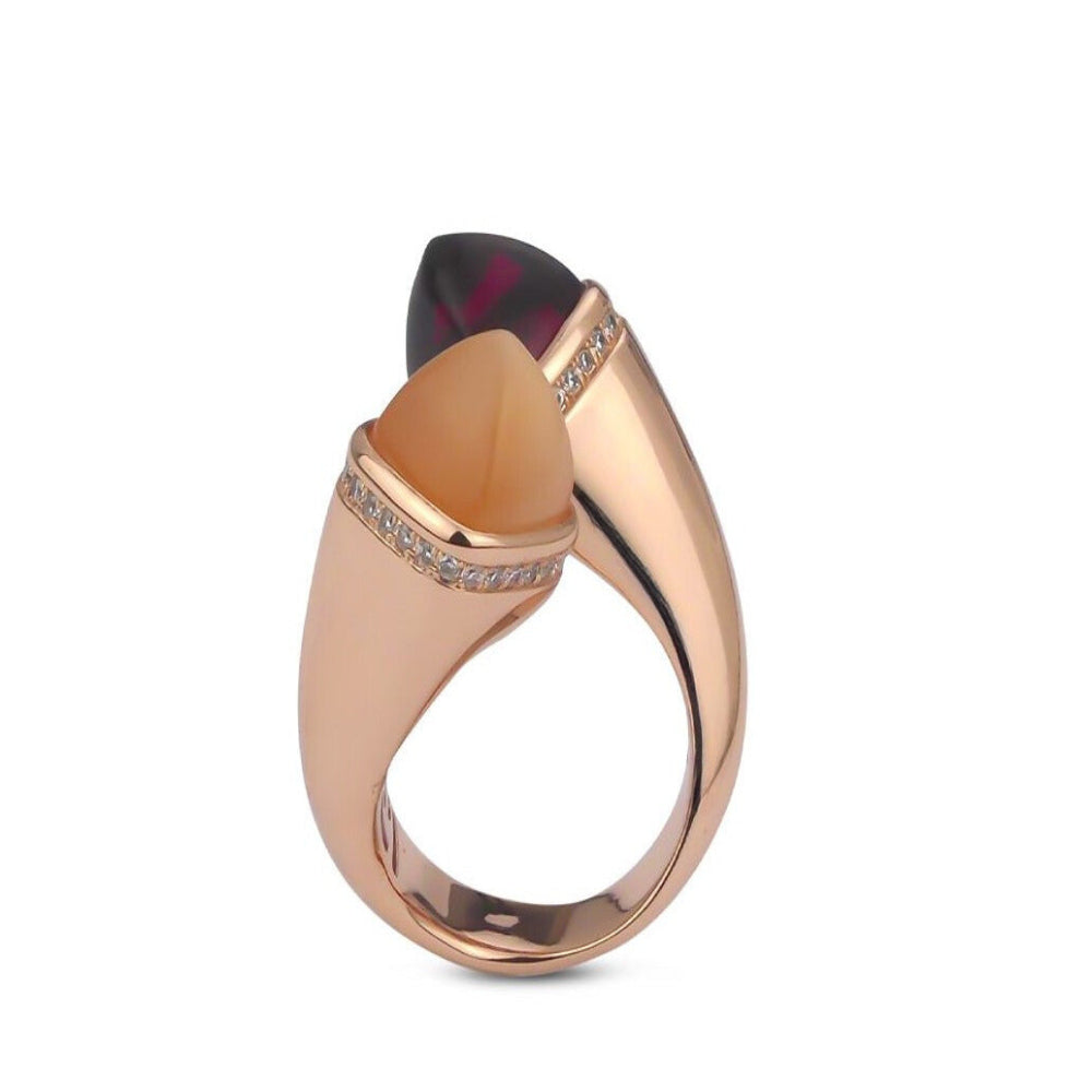 Shop online premium rose gold plated spring cuff ring with crystals & pave CZ stone detailing.