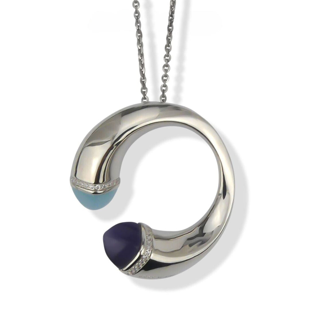 Shop online premium rhodium plated circle pendant necklace with colored crystals and sparkling CZ stones.