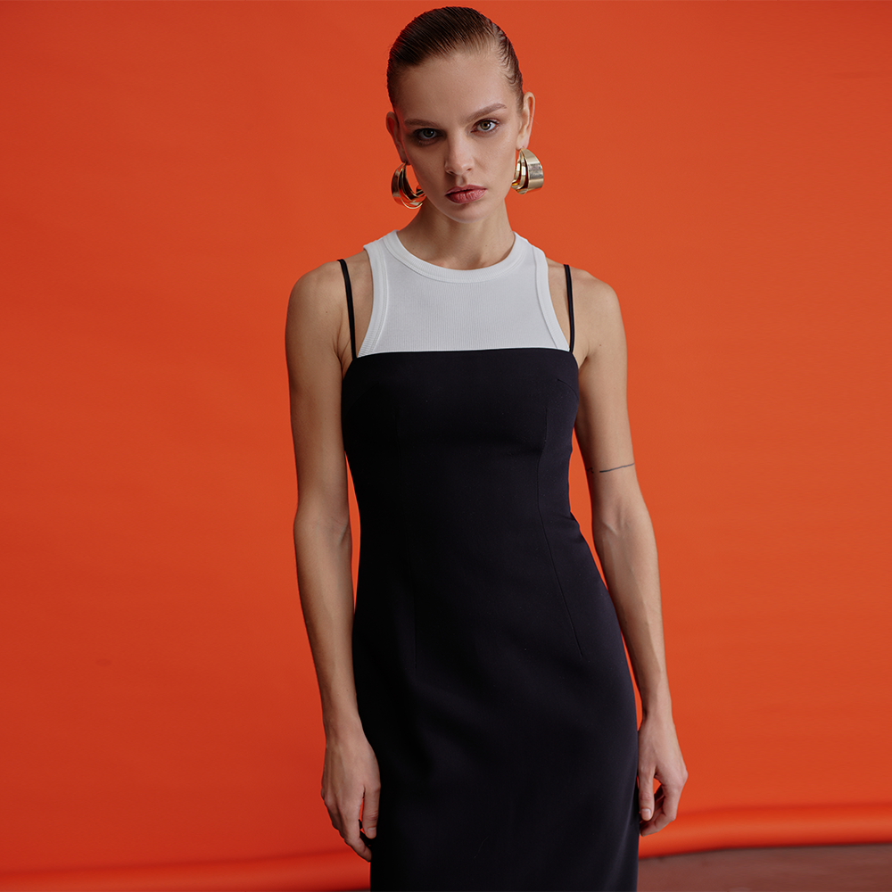 Miles Crepe Midi Dress in Black