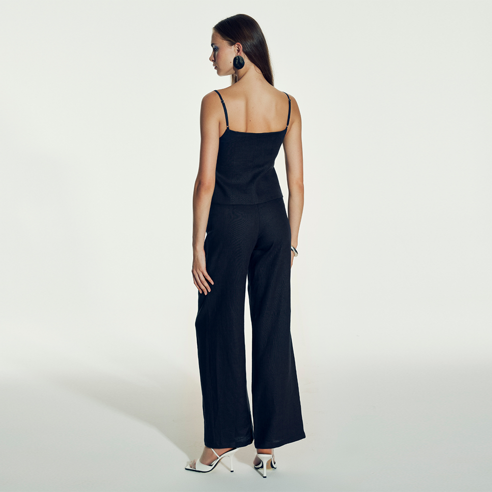 Millie Linen Trousers in Dark Navy