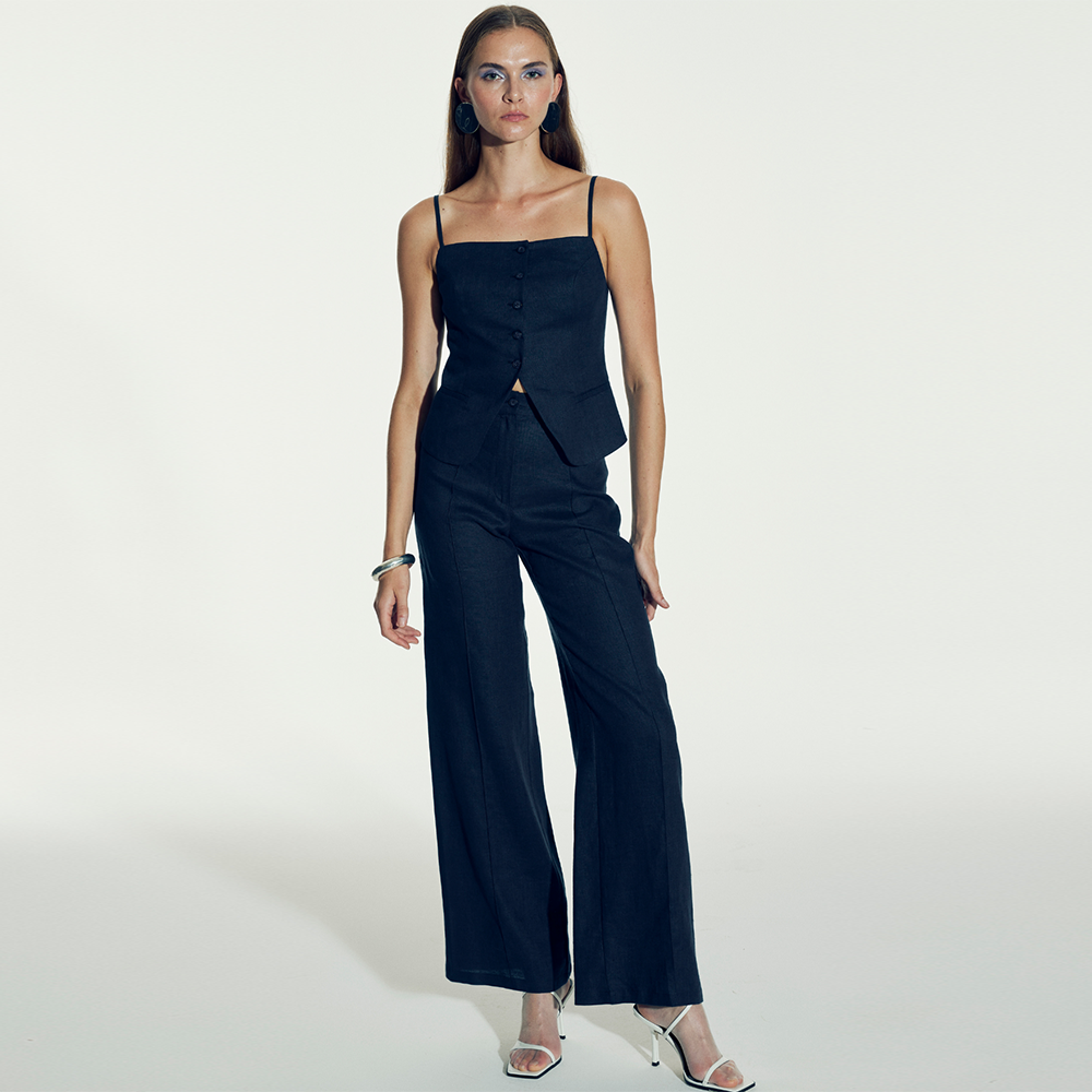 Millie Linen Trousers in Dark Navy