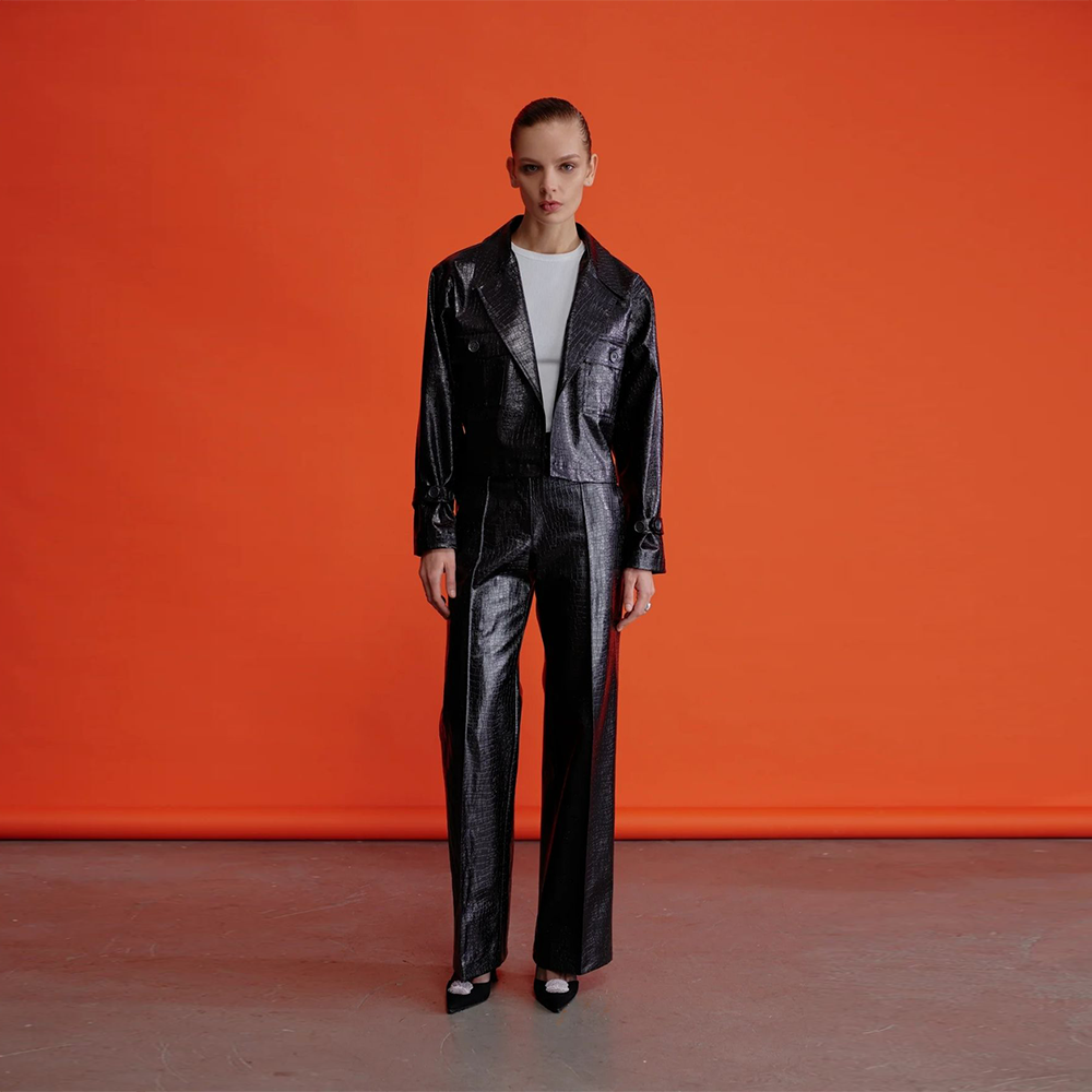 Millie Straight Cut Croc-Effect Trousers