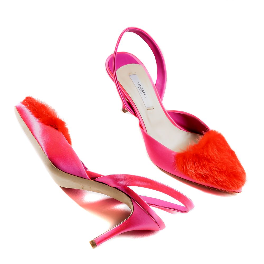 Gorgeous pointed-toe in fuchsia satin, let La Parfaite be the only bold color in your outfit. 