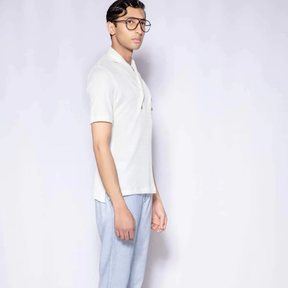 This Lightweight, Stretchable Knit Shirt is a Sartorial Marriage of Traditional Tailoring Elements with Modern Casual-Wear.