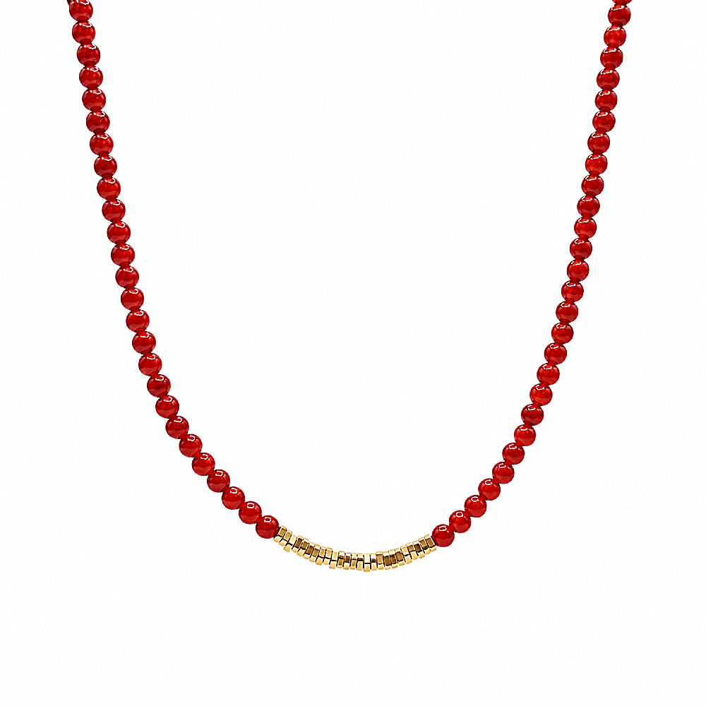 Discover the Navajo Carnelian & Golden Nugget Beaded Necklace at The Luxe Maison, featuring rich red carnelian beads and golden nugget accents for a bold, earthy look with radiant warmth and timeless appeal.