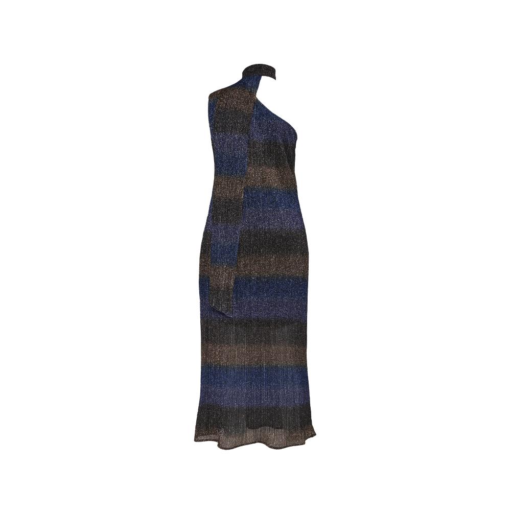 Nightfall Knit Dress - The design of this sophisticated shimmery knit dress has one shoulder. 
