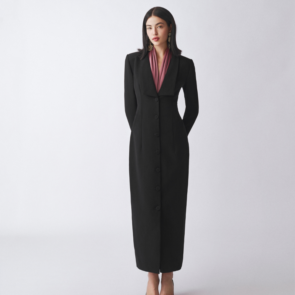 Elegant poly silk dress in designer women's clothing. Shop Now!