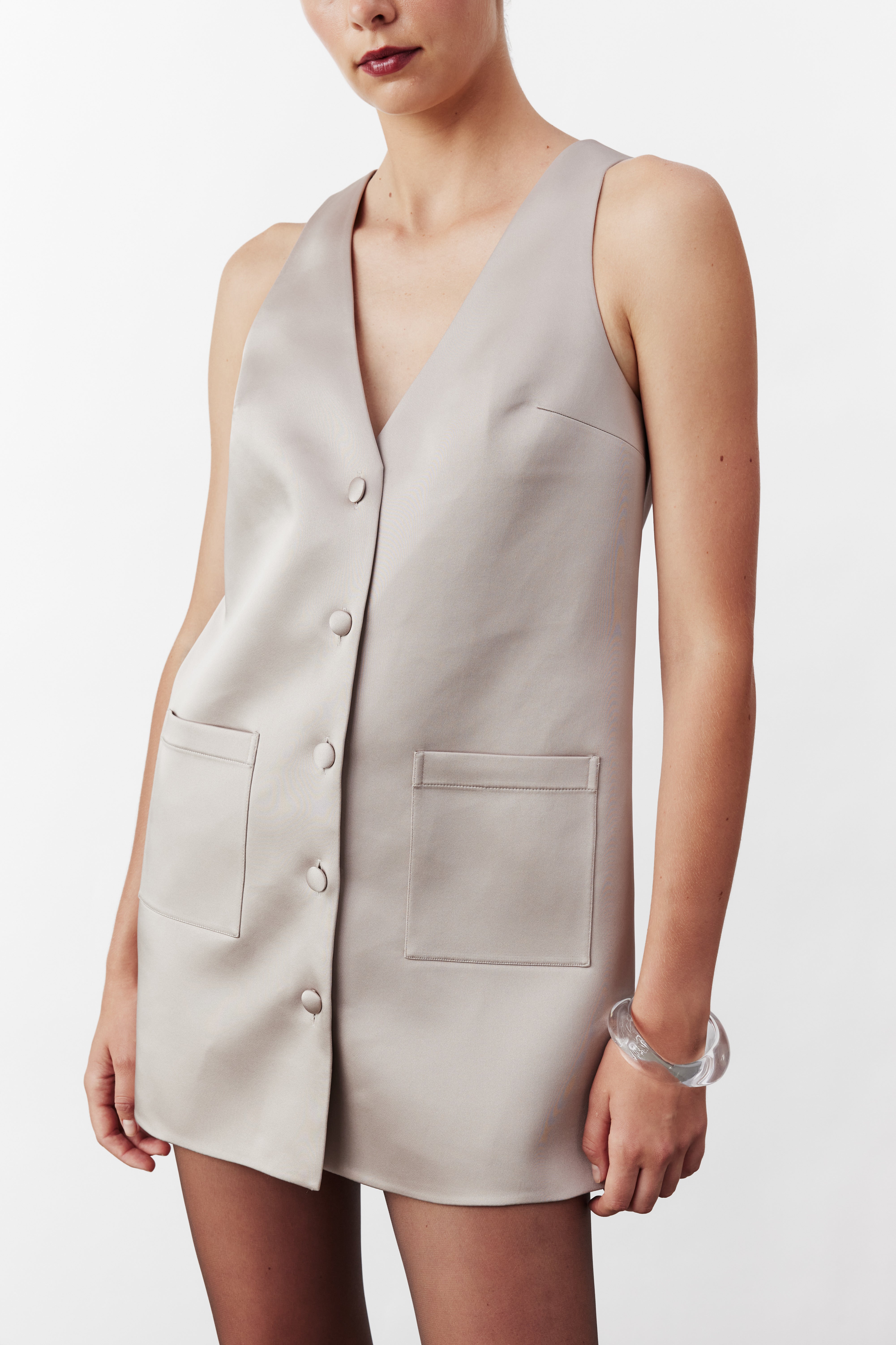 Odessa Mini Dress With Buttons In Smoked Grey