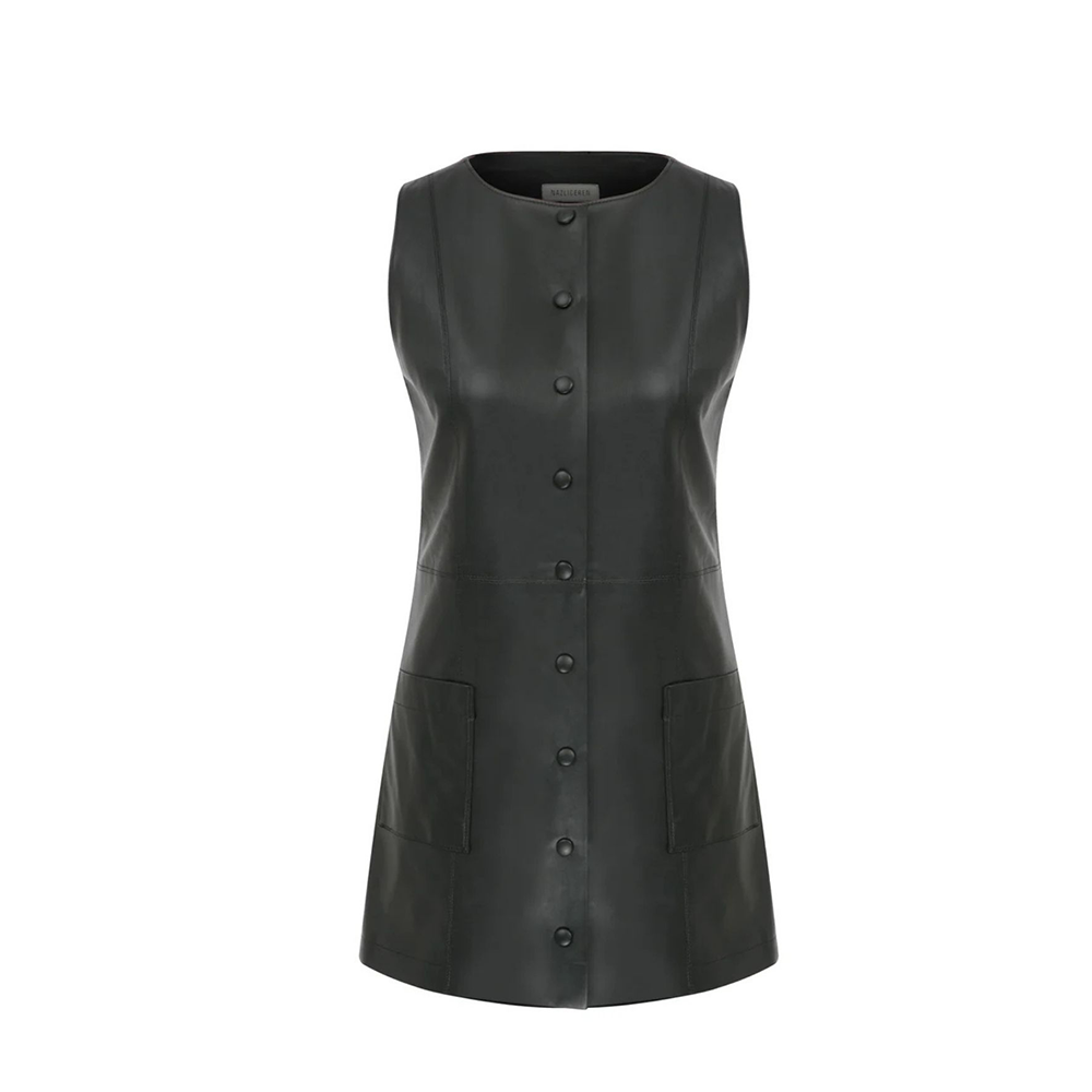 Odette Vegan Leather Dress in Noire