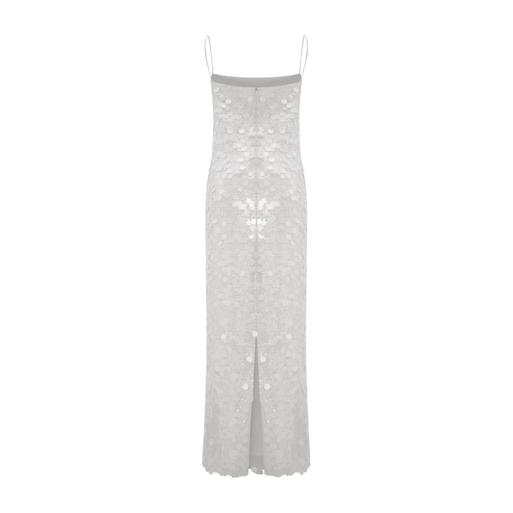Shop online from our exclusive website and discover the Olivia Dress by Nana Gotti, a floor-length off-white sequin gown with a sleek fitted silhouette and timeless elegant style.