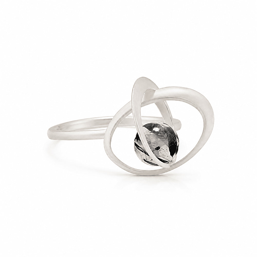 Discover the Orbit Black Rutilated Quartz & Sterling Silver Ring at The Luxe Maison, featuring a unique natural quartz sphere with star-like black rutile inclusions, framed by sculptural S925 sterling silver curves. Inspired by celestial motion, this distinctive ring combines contemporary elegance with cosmic charm.