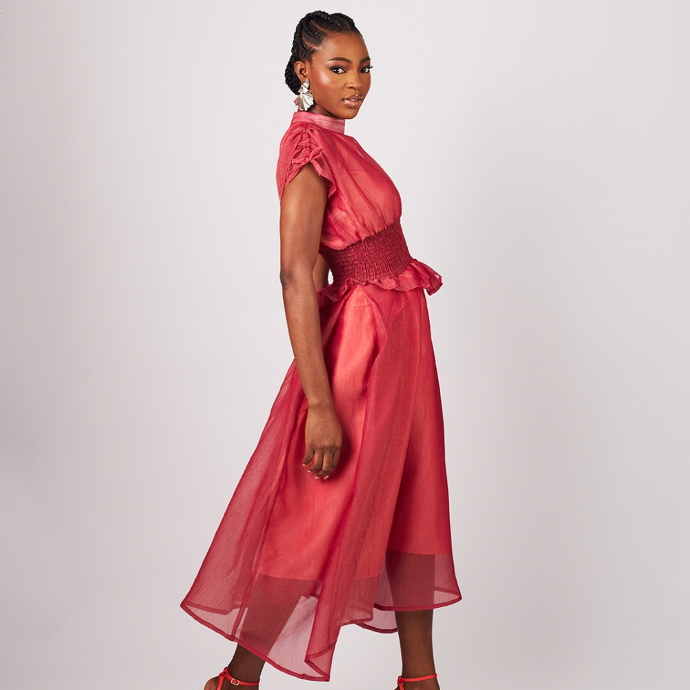 Organza Asymmetric Midi Dress